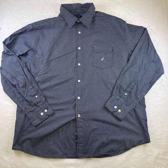 Nautica Shirt Mens Size XL Blue Plaid Casual Button Up Long Sleeve - Picture 1 of 11